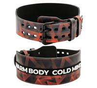 WARM BODY COLD MIND Cintura Palestra - 100% Pelle/10cm - Approvato per la Competizione Sollevamento Pesi, (L (80-104cm), Rosso & Nero)