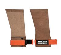 WARM BODY COLD MIND Impugnature in pelle con fasce da polso per sollevamento pesi, powerlifting, ginnastica, cross-training, trazioni, protezione del palmo (ambra / arancione, M, basic)