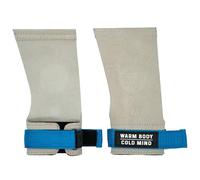 WARM BODY COLD MIND Manopole in pelle con fasce da polso per sollevamento pesi, powerlifting, ginnastica, cross-training, trazioni, protezione del palmo (bianco/blu, L, basic)