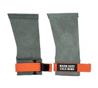 WARM BODY COLD MIND Manopole in pelle con fasce da polso per sollevamento pesi, powerlifting, ginnastica, cross-training, trazioni, protezione del palmo (grafite/arancione, XL, basico)