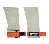 WARM BODY COLD MIND Manopole in pelle con fasce da polso per sollevamento pesi, powerlifting, ginnastica, cross-training, trazioni, protezione del palmo (bianco/arancione, M, basic)