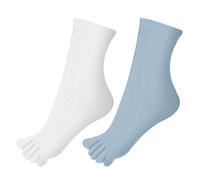 Warm-Han Calze a punta 97% cotone, taglia 35-39, a coste, calze a cinque dita, calze da donna, per tutti i giorni, sport, F909R, Azzurro x 1, Bianco x 1, 35-39