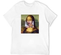WARM KISS Men's Mona Lisa T Shirt Art Funny Printing Tees Art Tops White L