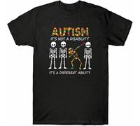 WARM KISS Men's Skeleton Autism It's Not A Disability It's A Different Ability Retro Men T Shirt Black XL
