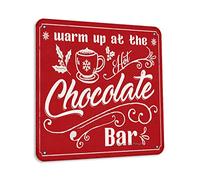 Warm Up At The Hot Chocolate Bar Retro Look Tin 30,5 x 30,5 cm Decorazione Art Sign per la casa cucina Agriturismo Negozio Cafe Caffè Bar Pub Divertente decorazione da parete