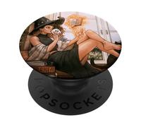 Warm Witch Reading Nook Cozy Magical Girl Tea libro degli incantesimi PopSockets PopGrip Adesivo