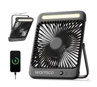 Warmco Ventilatore Campeggio 20000mAh Ricaricabile, Alto 27cm Ultra-Sottile con Luce LED, 48 Ore Durata, Ventilatore Tavolo Portatile per Tenda, Viaggi, Esterno, Casa
