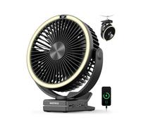 Warmco Ventilatore portatile ricaricabile a clip da 15000 mAh, ventilatore da scrivania alimentato a batteria da 20,3 cm, lanterna LED e gancio, rotazione a 360° e 4 velocità con forte flusso d'aria