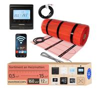Warmcoin® Kit Completo Riscaldamento a Pavimento Elettrico 160W/m² - Stuoia Autoadesiva 12,0 m² (0,5x24m) - Per Piastrelle, Laminato e Parquet - Con Termostato WiFi W51 Nero