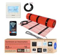 Warmcoin® Kit Completo Riscaldamento a Pavimento Elettrico 160W/m² - Stuoia Autoadesiva 2,0 m² (0,5x4m) - Per Piastrelle, Laminato e Parquet - Con Termostato WiFi W51 Bianco