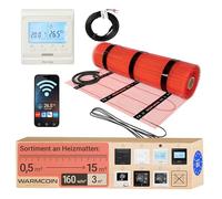 Warmcoin® Kit Completo Riscaldamento a Pavimento Elettrico 160W/m² - Stuoia Autoadesiva 3,0 m² (0,5x6m) - Per Piastrelle, Laminato e Parquet - Con Termostato WiFi W51 Bianco