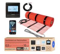 Warmcoin® Kit Completo Riscaldamento a Pavimento Elettrico 160W/m² - Stuoia Autoadesiva 3,5 m² (0,5x7m) - Per Piastrelle, Laminato e Parquet - Con Termostato WiFi W51 Nero