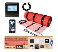 Warmcoin® Kit Completo Riscaldamento a Pavimento Elettrico 160W/m² - Stuoia Autoadesiva 9,0 m² (0,5x18m) - Per Piastrelle, Laminato e Parquet - Con Termostato WiFi W51 Nero
