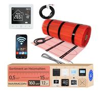 Warmcoin® Kit Riscaldamento a Pavimento Elettrico 160W/m² - 12,0 m² - Per Piastrelle, Laminato e Vinile - Con Termostato WiFi W100 Bianco Touch Screen Smart
