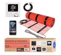 Warmcoin® Kit Riscaldamento a Pavimento Elettrico 160W/m² - 4,0 m² - Per Piastrelle e Laminato - Con Termostato WiFi W40 Smart, Schermo a Colori e Comoda Manopola