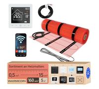 Warmcoin® Kit Riscaldamento a Pavimento Elettrico 160W/m² - 5,0 m² - Per Piastrelle, Laminato e Vinile - Con Termostato WiFi W100 Bianco Touch Screen Smart