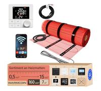 Warmcoin® Kit Riscaldamento a Pavimento Elettrico 160W/m² - 7,0 m² - Per Piastrelle e Laminato - Con Termostato WiFi W40 Smart, Schermo a Colori e Comoda Manopola