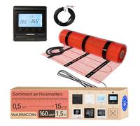 Warmcoin® Kit Riscaldamento a Pavimento Elettrico 160W/m² - Stuoia Autoadesiva 1,5 m² (0,5x3m) - Piastrelle, Laminato, Vinile - Con Cronotermostato LCD Programmabile W51 Nero