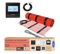 Warmcoin® Kit Riscaldamento a Pavimento Elettrico 160W/m² - Stuoia Autoadesiva 2,0 m² (0,5x4m) - Piastrelle, Laminato, Vinile - Con Cronotermostato LCD Programmabile W51 Nero