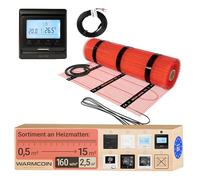 Warmcoin® Kit Riscaldamento a Pavimento Elettrico 160W/m² - Stuoia Autoadesiva 2,5 m² (0,5x5m) - Piastrelle, Laminato, Vinile - Con Cronotermostato LCD Programmabile W51 Nero