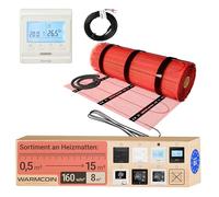 Warmcoin® Kit Riscaldamento a Pavimento Elettrico 160W/m² - Stuoia Autoadesiva 8,0 m² (0,5x16m) - Piastrelle, Laminato, Vinile - Con Cronotermostato LCD Programmabile W51 Bianco