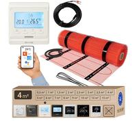 Warmcoin Riscaldamento a pavimento elettrico completo 160 W/m² - Tappetino riscaldante autoadesivo per piastrelle, laminato, vinile e parquet - 4 m² (0,5 x 8 m) - Incl. termostato Wi-Fi W51 bianco