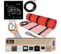 Warmcoin Set di riscaldamento a pavimento elettrico 3 m² 160 W/m² - Termostato WLAN W100 nero con sensore migliorato - Tappetino riscaldante per laminato, vinile, piastrelle, riscaldamento a pavimento