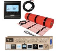 Warmcoin Set riscaldamento a pavimento elettrico 3 m² 160 W/m² - Termostato W51 nero con sensore migliorato - Tappetino riscaldante per laminato, vinile, piastrelle - Set completo per riscaldamento a