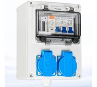 Warmfay Distributore da parete precablato, 2 x 230 V, Schuko, IP67 | Distributore di corrente da costruzione con interruttore FI, interruttore LS e contatore di corrente