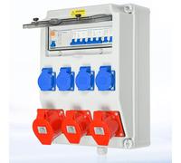 Warmfay Distributore di corrente da parete, precablato, 4 x 230 V + 2 x CEE 16 A + 1 x CEE 32 A, distributore di corrente di costruzione con interruttore FI 50 A e interruttore LS, alloggiamento
