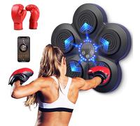 Warmfunn Macchina da Boxe Musicale, Dispositivo di Boxe Elettronica da Parete Domestico, Smart Bluetooth Pugile Elettronico, Regalo di Boxe per Bambini e Adulti (Nero+Luce Blu+Guanti Adulti)