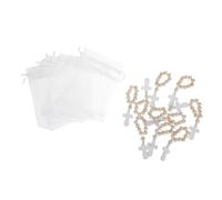 Warmhm 10 Set Battesimo in con Bianca e Sacchetti in Rete Rosari per Shower Cresima e Feste Religiose