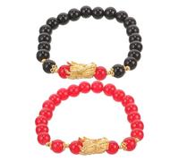 Warmhm 2 Pezzi Bracciali Dragone Cinesi Regolabili con Perline da Rosso e Nero Gioielli Fortunati per Ragazze Teen Accessorio Anno del Drago