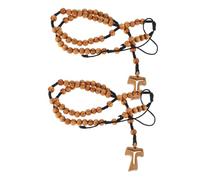 Warmhm 2 pezzi Collana con Croce in Legno e Sfere Rosary Handmade Doppio Uso come Accessorio Sacro e Decorazione Auto Adatta Uomini e Donne per Occasioni Religiose Design Tradizionale e