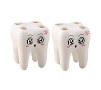 Warmhm 2 pezzi Portaspazzolino da Bagno Forma Dente in Abs Ecologico Resistente al Calore e Agli Urti Supporto per Spazzolino Rasoio e Oggetti Design Animato e Hotel