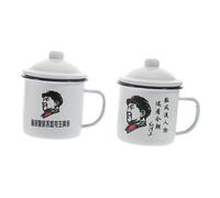 Warmhm 2 pezzi Tazze Smaltate Vintage Coperchio Bicchiere Creativo per Acqua e Tisana Stile Retrò Cinese Facile da Pulire Uso Domestico e Ufficio