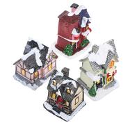 Warmhm 4pezzi Decorazioni Natalizie Villaggio Micro Paesaggio Luminose Case in Resina per Interni Atmosfera Festiva Natale