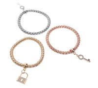 Warmhm Braccialetti Donna Elasticizzati Ciondoli Lucchetto a Catena Popcorn 3 Pezzi Set Cristalli Portachiavi Multifunzione Per Gioielli Femminili