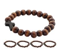 Warmhm Braccialetto con Perline a Croce in Legno Naturale da 5 Pezzi Braccialetto Religioso Elastico da Preghiera da Donna e Uomo Gioielli Cristiani con Croce per Culto e Regalo