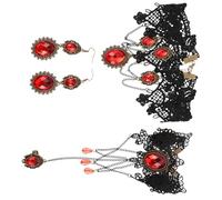 Warmhm Collana Girocollo Rossa Ciondolo Gotico Bracciale e Orecchini Steampunk Per Ragazze Adolescenti Accessori Per Costume Halloween e