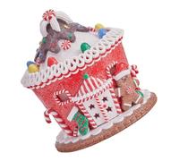 Warmhm Illuminated Christmas Gingerbread House Figurine Battery Powered Light Up Miniature Castle Decoration in Soft Pastel Colors For Festive Winter Tabletop Display