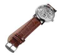 Warmhm Orologio Da Polso Uomo Manuale Meccanico Winner Con Quadrante Tondo Scheletrato e Cinturino Regolabile Pu Argento e Marrone Movimento Preciso e Resistente