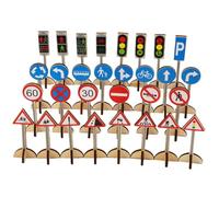 Warmhm Set 30 Pezzi Giocattoli Segnale Stradale in Legno per Apprendimento Didattico Educativo Segnali Realistici e Scene di Traffico per Gioco Cooperativo e Consapevolezza della