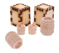 Warmhm Set 6 Pezzi Accessori Barile di Legno in Miniatura 14Mm Secchio D’Acqua e Cassa Grezza per Casa delle Bambole Decorazioni Vintage per Modelli di Navi e Micro Paesaggi
