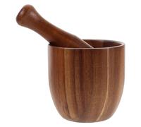 Warmhm Set Mortaio e Pestello in Legno di Acacia per Macinare Aglio e Spezie Ciotola Compatta e Stabile Pestello Manuale Utensile da Cucina Salvaspazio per Preparazioni Aromatiche