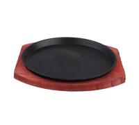 Warmhm Set Piastra Per Bistecche in Ghisa Antiaderente 21 Cm Con Vassoio in Legno, Piastra Sfrigolante Rotonda Per Cucina Domestica e Fornelli a Induzione