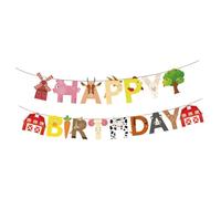 Warmhm Striscione di Compleanno Cartoni Animati Tema Fattoria Set da 2 Pezzi Decorazione da Appendere per Festa di Compleanno Interni ed Esterni Colore Brillante e Design Coordinato