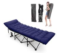 Warmiehomy Letto da campeggio con materasso, lettino da campo per adulti, XXL, pieghevole con tasca laterale, extra larga, pieghevole, pieghevole, per esterni, interni (blu)
