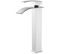 Warmiehomy Rubinetti a cascata cromati per lavabo da bagno, monocomando, per acqua calda e fredda, con tubi standard del Regno Unito, alto quadrato