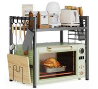Warmiehomy Scaffale espandibile per microonde, 2 ripiani in metallo da cucina sopra il microonde, organizer da cucina per friggitrice ad aria, salvaspazio, 39 ~ 62 x 33 x 47 cm